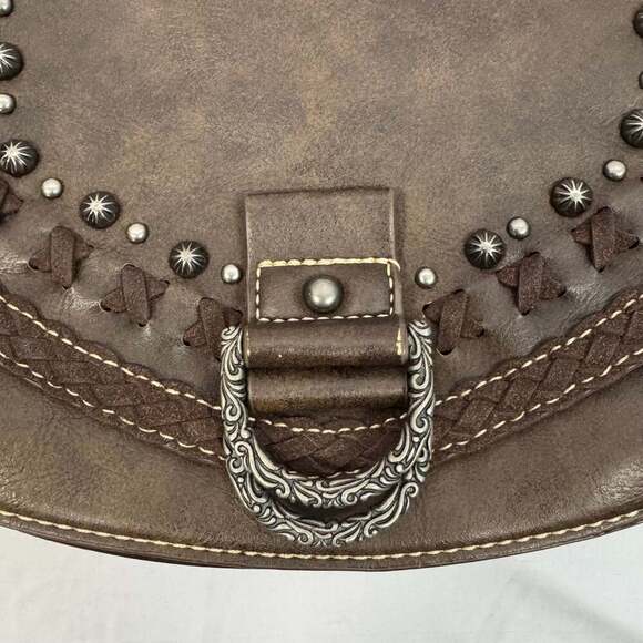 Montana West Saddle Crossbody Brown Leather Purse - Picture 7 of 12